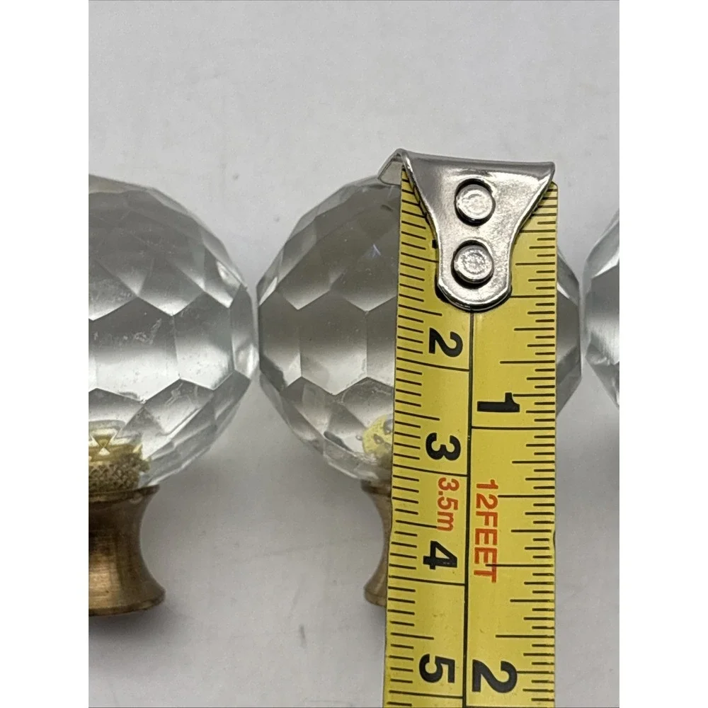 vintage Crystal ROUND KNOB/lamp Finial Chrome Brass? Base 3 sizes (7 Total)